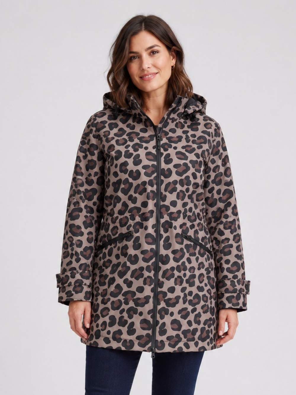 Joliette Insulated Waterproof Coat Mid length Medium Hooded Animal print